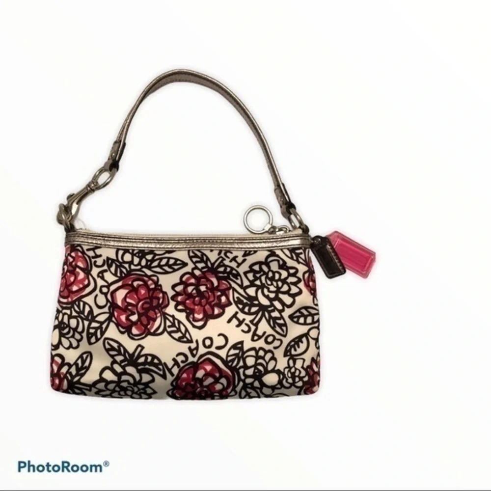 Coach poppy white floral sateen mini clutch bag